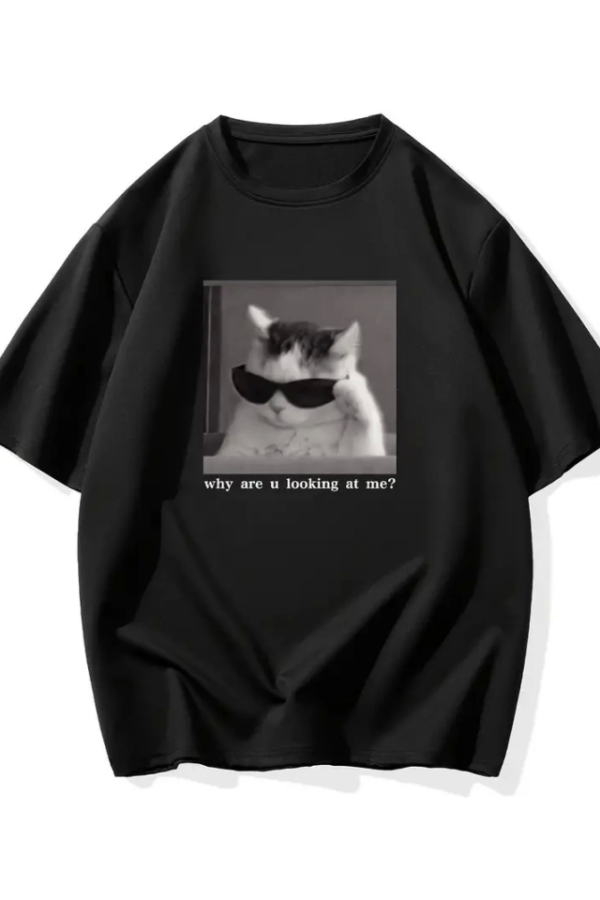 Baskılı Oversize Bisiklet Yaka T-shirt - Siyah