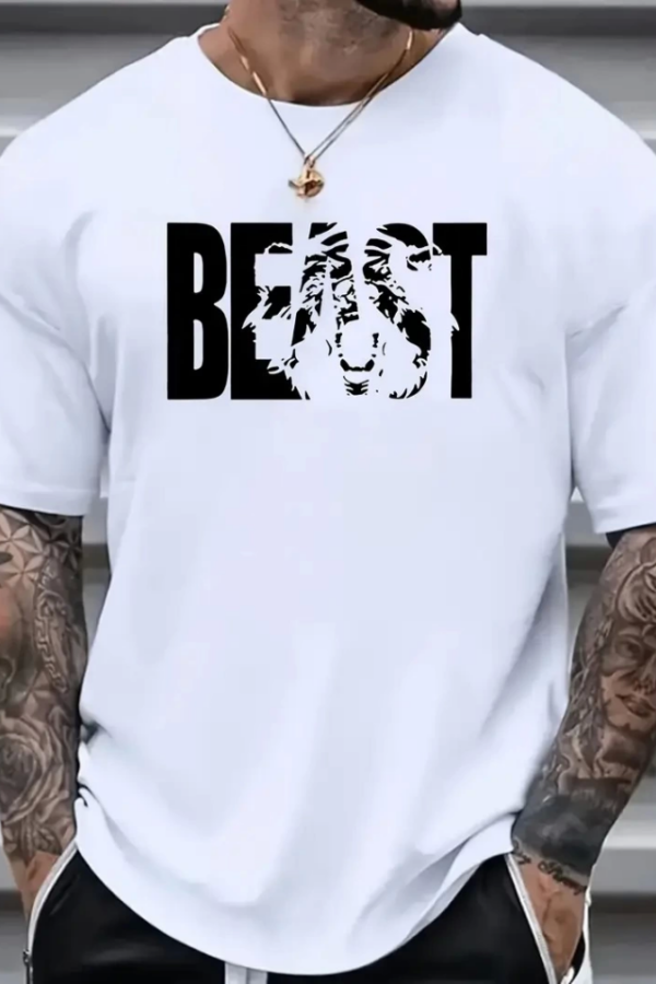 Baskılı Oversize Bisiklet Yaka T-shirt - Beyaz