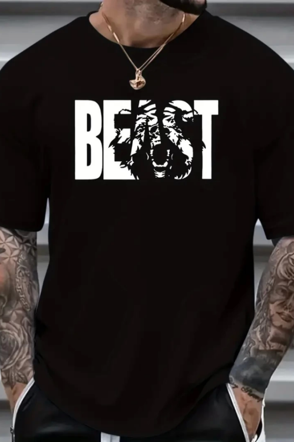 Baskılı Oversize Bisiklet Yaka T-shirt - Siyah