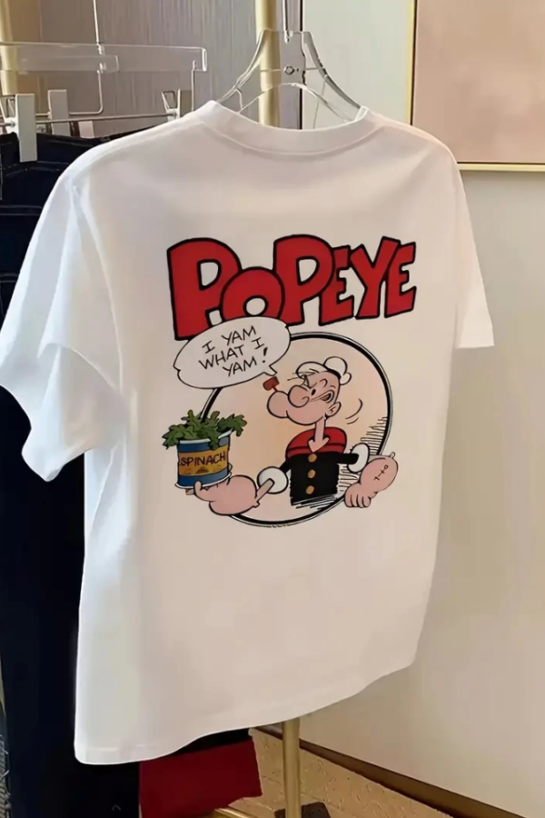 Baskılı Oversize Bisiklet Yaka T-shirt - Beyaz