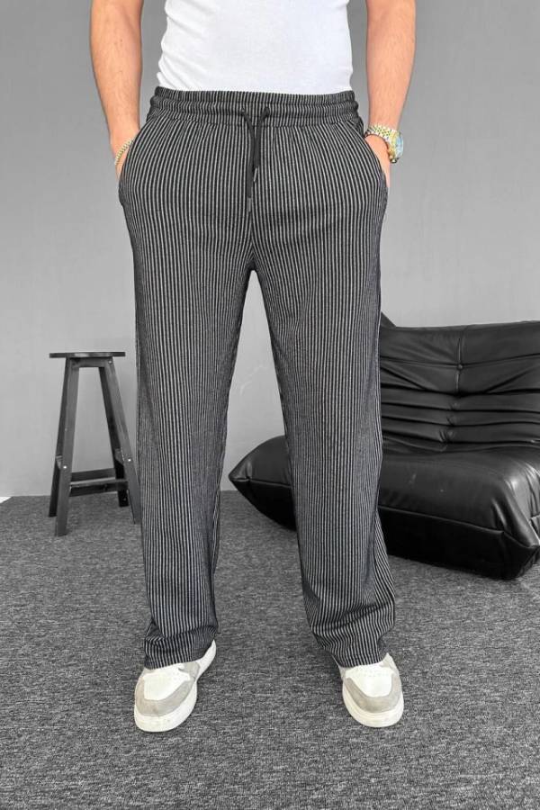 Su Yolu Çizgili Cepli Pantalon - Siyah