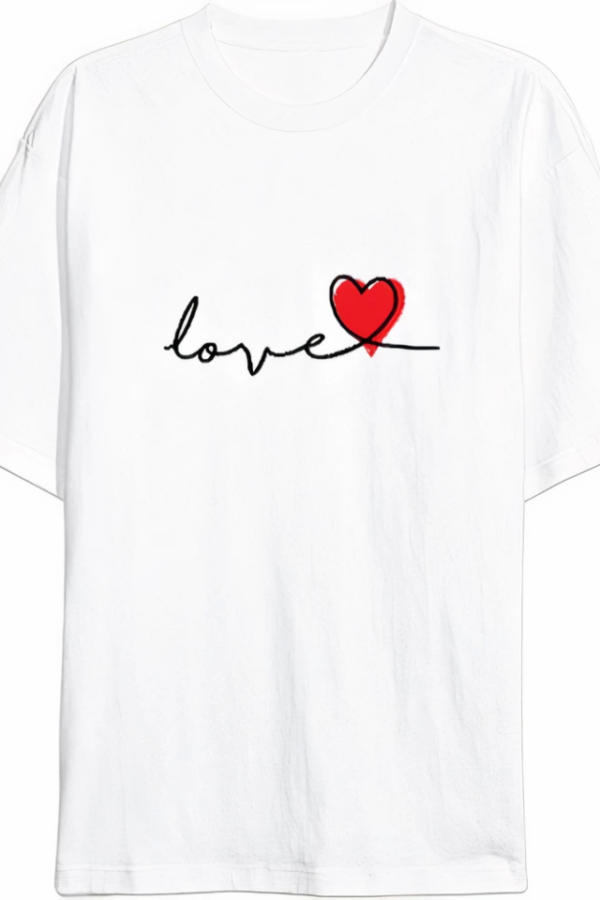 Sevgililer Günü İçin Özel Tasarım Love Baskılı T-shirt - Beyaz