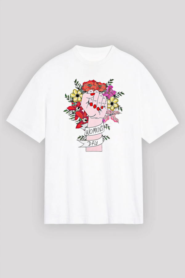 8 Mart Dünya Kadınlar Günü İçin Özel Baskılı T-shirt - Beyaz