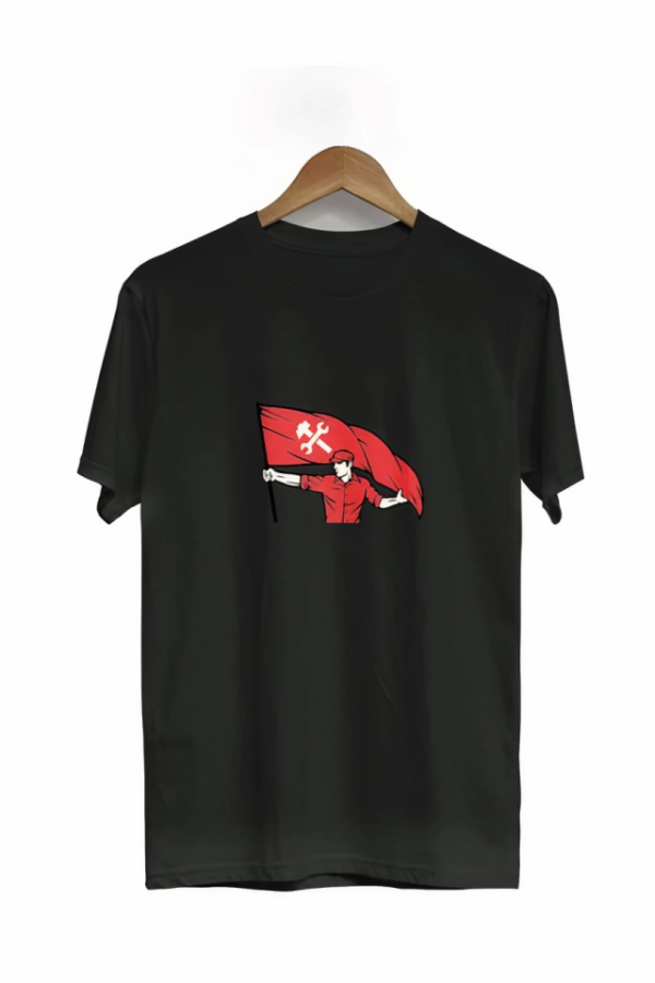 1 Mayıs Emekçilerimiz İçin Özel Tasarım Bayraklı Emekçi Baskılı T-shirt - Siyah