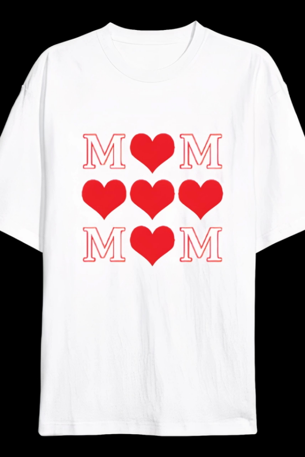 Anneler Gününe Özel Tasarım MOM Kalp Baskılı T-shirt - Beyaz
