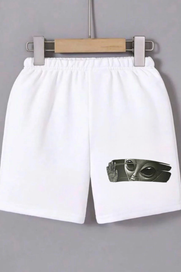 Beli Lastikli Baskılı Mini Şort - Beyaz