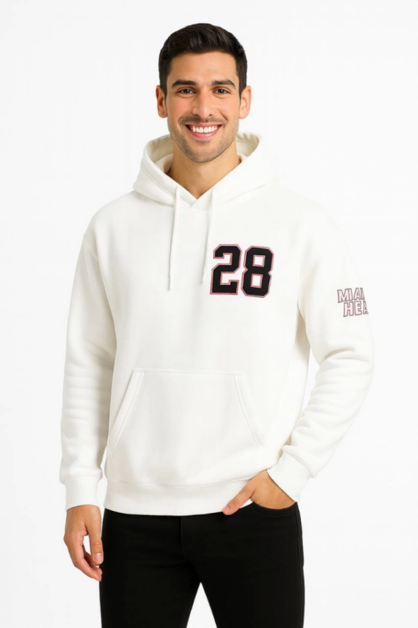Üç İplik Kapüşonlu Ön Ve Arka Baskılı SweatShirt Hoodie - Beyaz