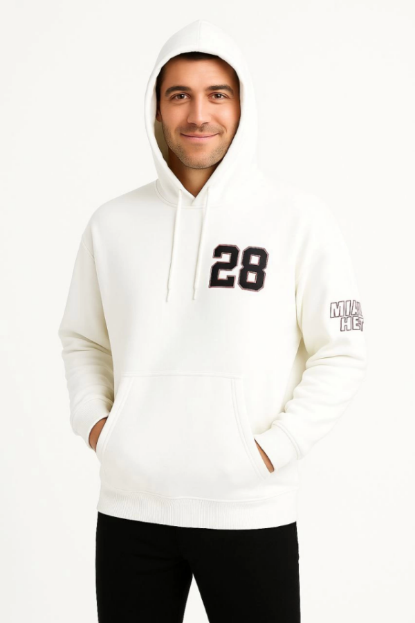 Üç İplik Kapüşonlu Ön Ve Arka Baskılı SweatShirt Hoodie - Beyaz