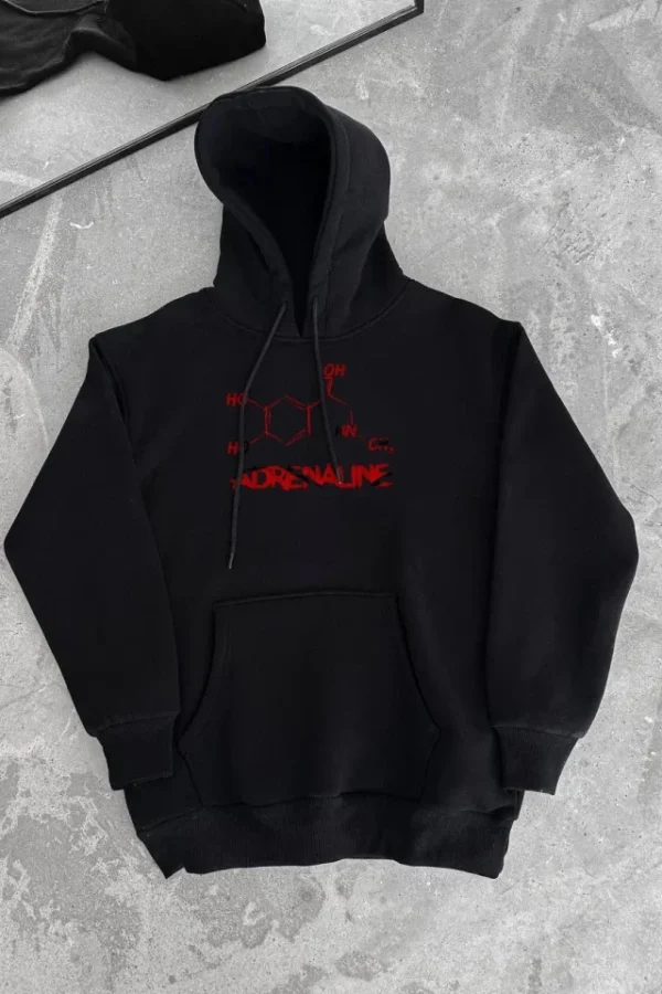 Kışlık Uzun Kol Kapüşonlu SweatShirt - Siyah