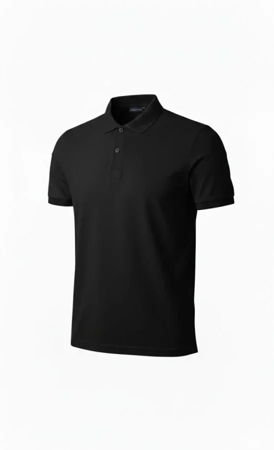 Erkek Pike Kumaş Düğmeli Yaka Regular Fit Günlük Kısa Kol Tişört T-shirt - Siyah