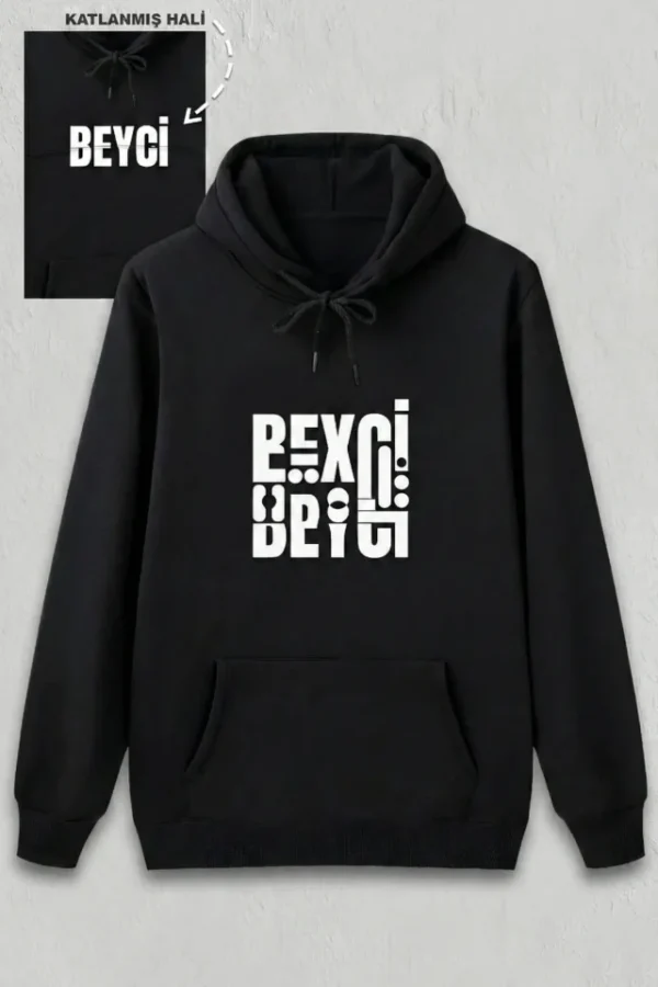 Sevgililer Günü Özel Kapüşonlu Beyci Baskılı Oversize Sweatshirt - Siyah