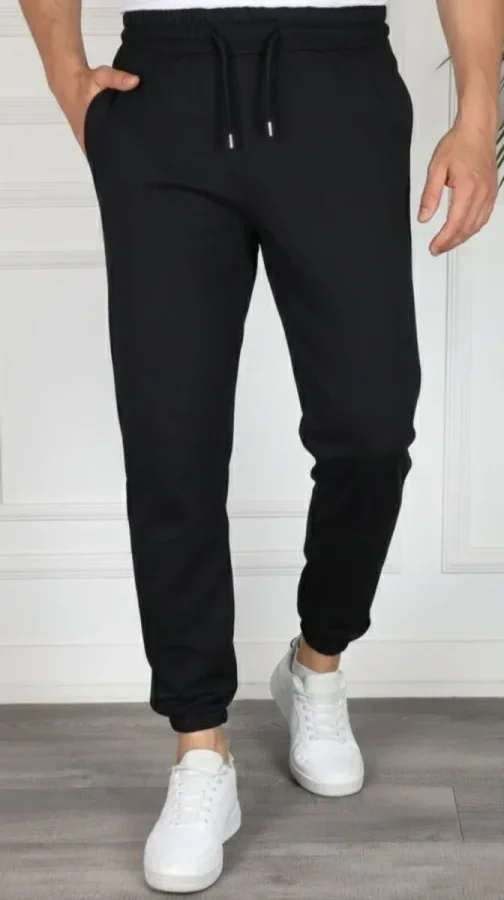 Erkek Jogger Eşofman Altı Rahat Kalıp, Cepli, Lastikli Paça, Günlük Spor Pantolon - Siyah