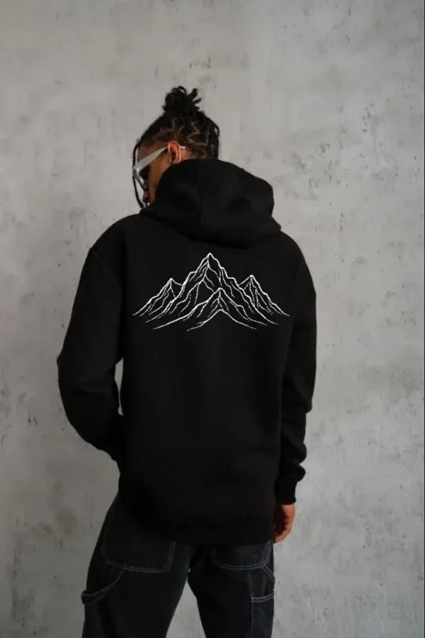 Erkek Nihilist Penguen Özel Tasarım Oversize Kapüşonlu Sweatshirt - Siyah