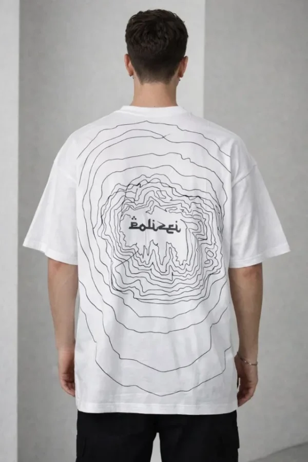 Erkek Bisiklet Yaka Baskılı Kısa Kollu Tişört Streetwear Günlük Basic Pamuklu T-shirt - Beyaz