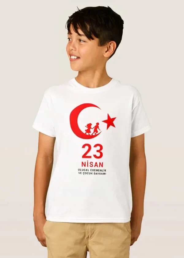 23 Nisan Çocuk Bayramı Baskılı Özel T-shirt - Beyaz