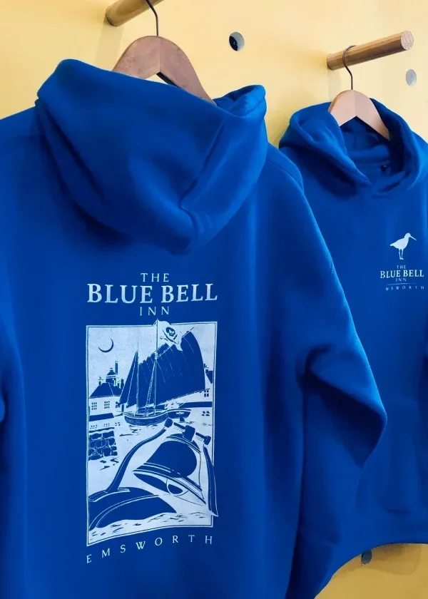 Erkek Kapüşonlu Double Oversize Üç İplik Pamuklu Deniz Yelken Baskılı Kanguru - Saks Mavisi