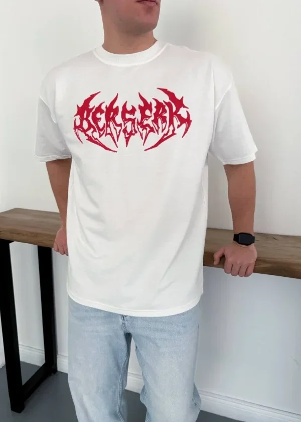 Erkek Baskılı T-Shirt Yazlık Kısa Kol Bisiklet Yaka Rahat Kalıp Tişört - Beyaz