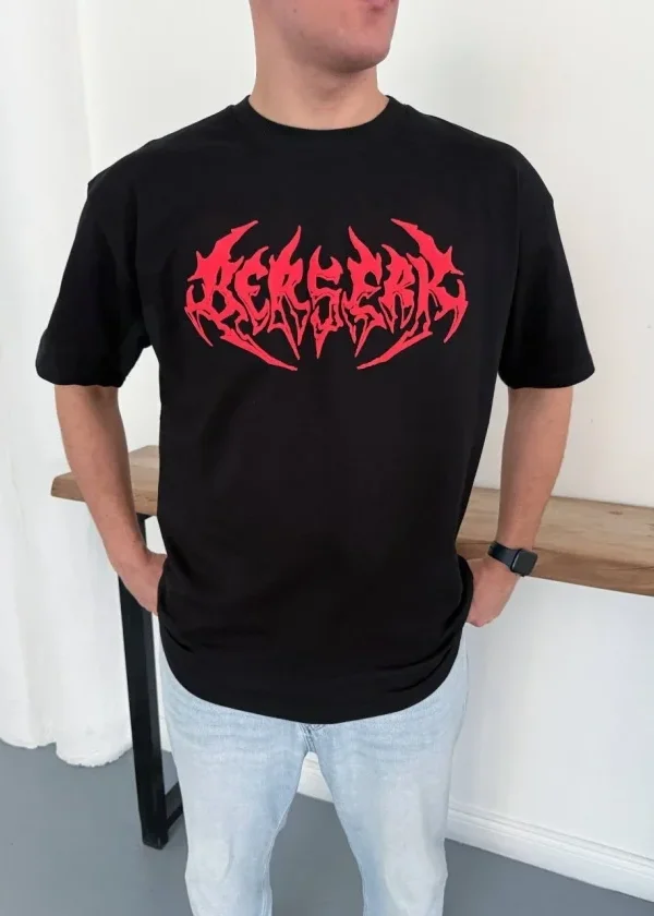 Erkek Baskılı T-Shirt Yazlık Kısa Kol Bisiklet Yaka Rahat Kalıp Tişört - Siyah