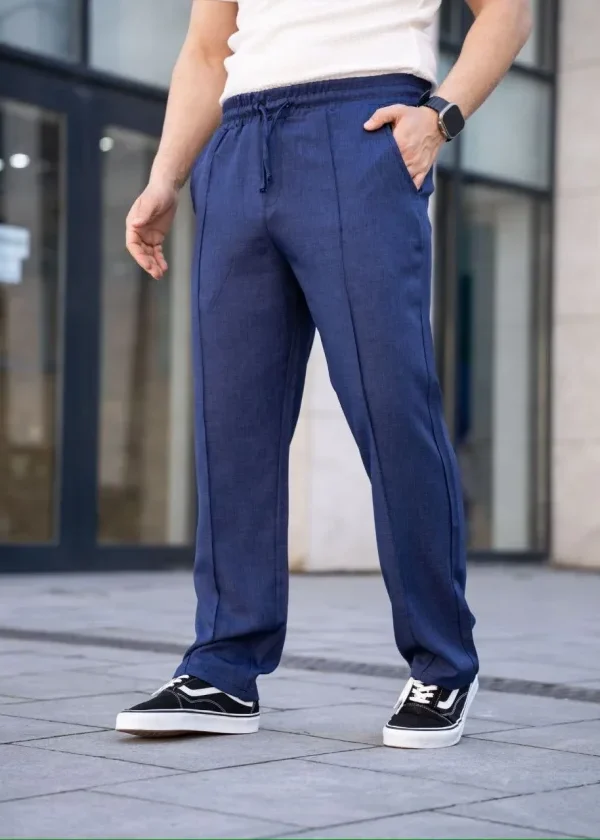 Erkek Keten Cepli Çıma Dikişli Jogger Buggy Pantalon Rahat Kalıp - Lacivert