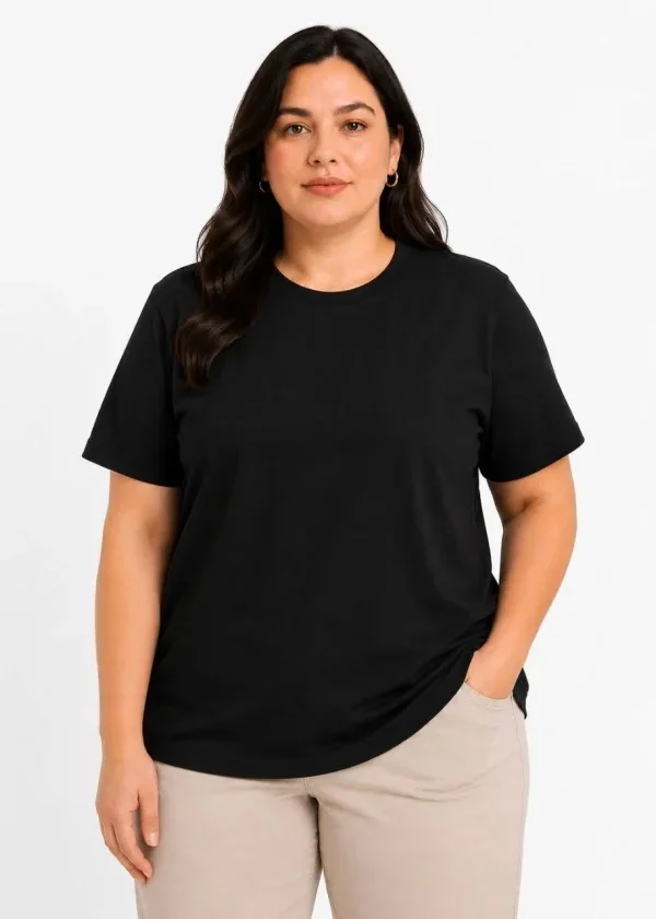 Battal Big Size Basic Tişört Bisiklet Yaka Rahat Kalıp T-Shirt - Siyah