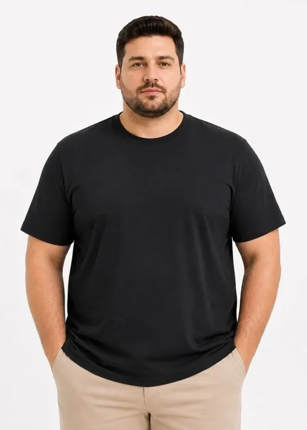 Erkek Battal Big Size Basic Tişört Bisiklet Yaka Rahat Kalıp T-Shirt - Siyah
