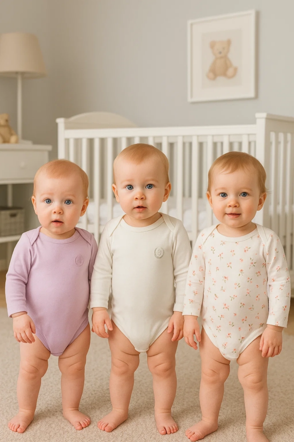 3'lü Naturel Çiçekli Bebek Badi Zıbın - Beyaz Lila %100 Pamuk