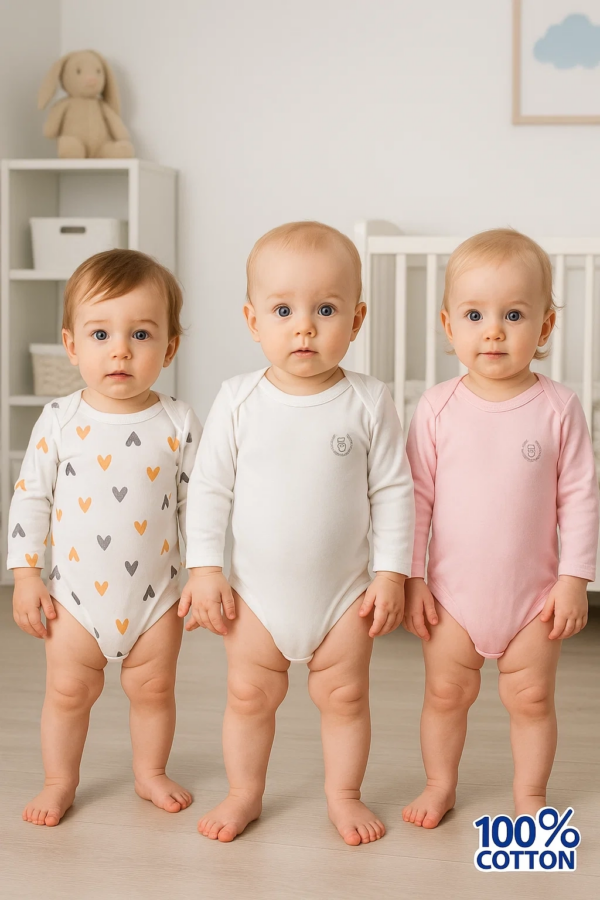 3'lü Naturel Kalpki Bebek Badi Zıbın - Beyaz Pembe %100 Pamuk