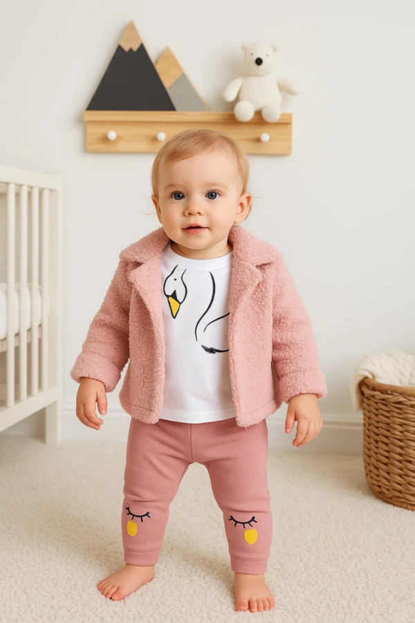 Peluş Hırkalı 3 Lü Kız Bebek Takım
