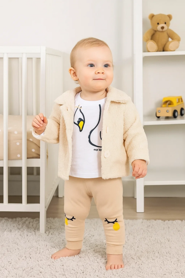 Peluş Hırkalı 3 Lü Kız Bebek Takım