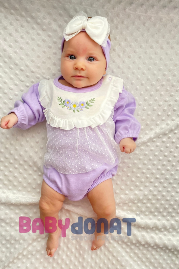 Çiçek Nakışlı Tüllü Bandanalı Kız Bebek Romper