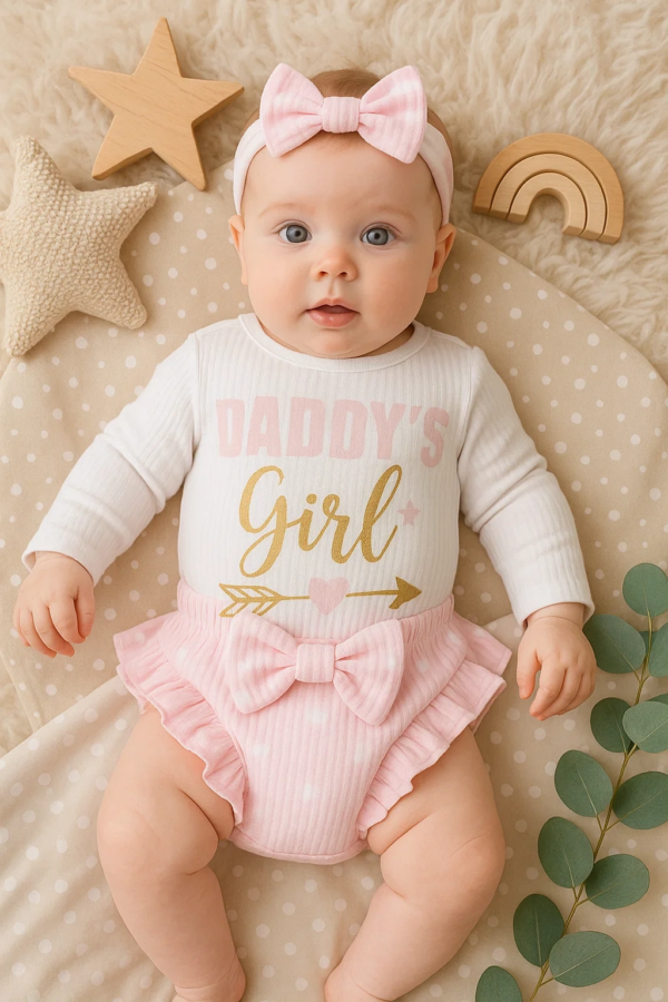 Daddy's Girl Bandanalı Kız Bebek Takımı