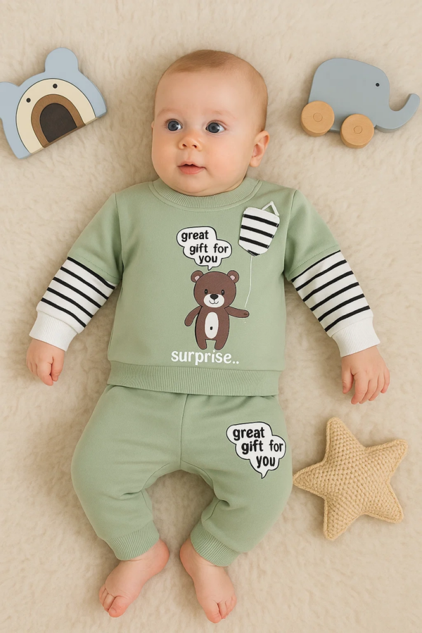 Gift For You Desenli 2'li % 100 Pamuk Erkek Bebek Takımı