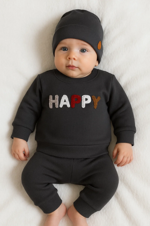 Happy Nakışlı 2'li Pamuklu Erkek Bebek Takım