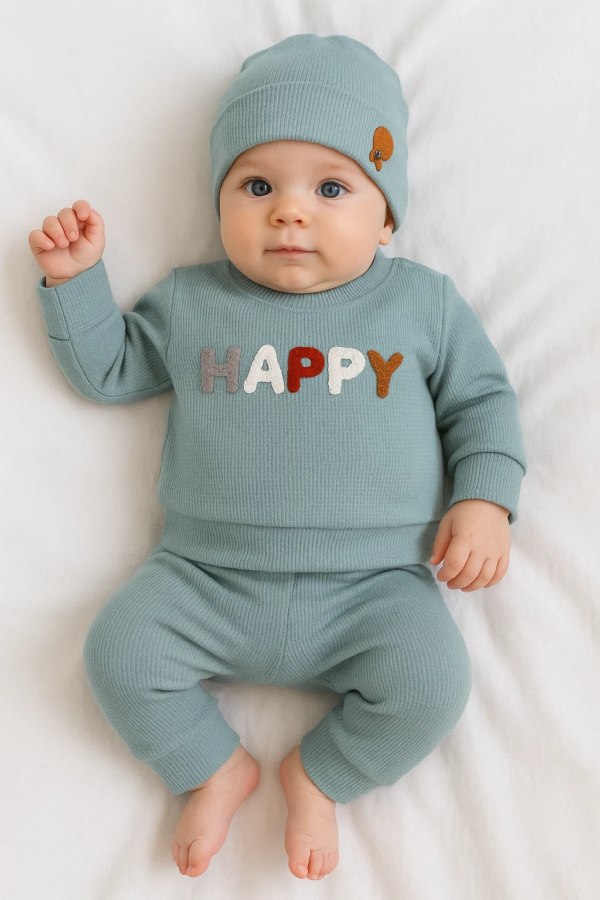 Happy Nakışlı 2'li Pamuklu Erkek Bebek Takım