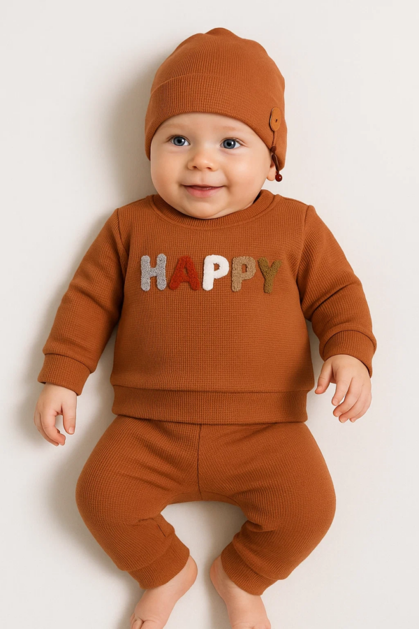 Happy Nakışlı 2'li Pamuklu Erkek Bebek Takım