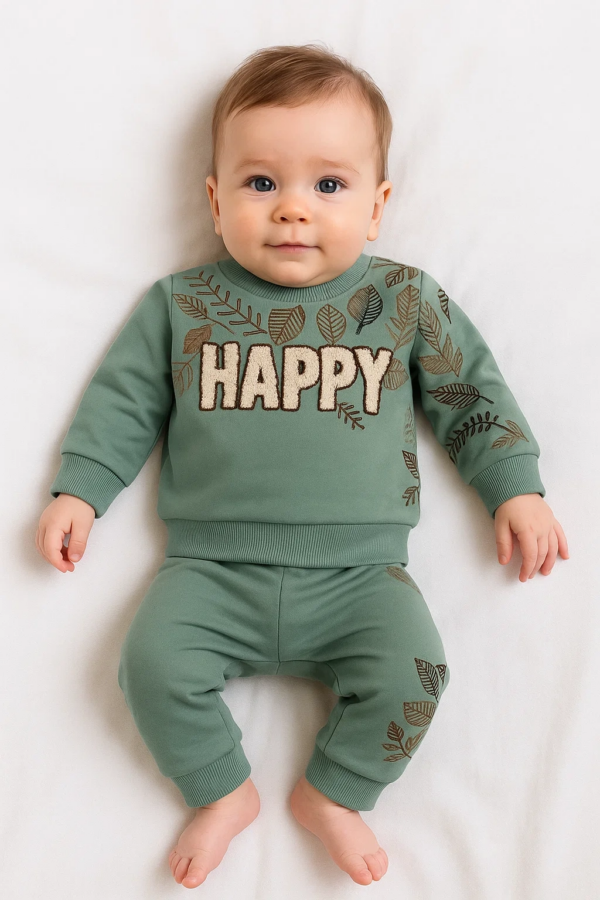 Happy Yaprak Desenli 2'li Erkek Bebek Takım