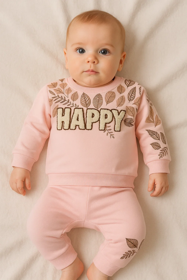 Happy Yaprak Desenli 2'li Kız Bebek Takım