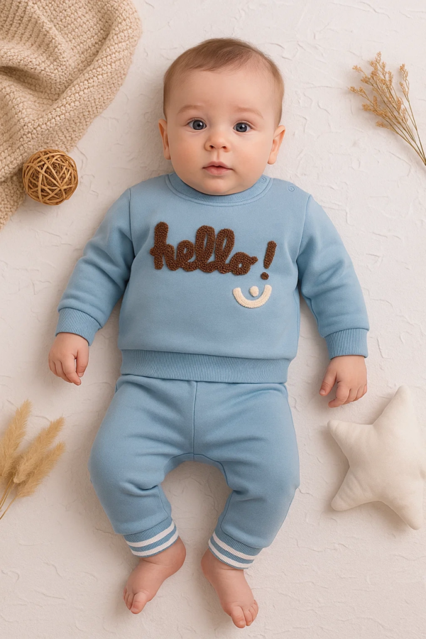 Hello Nakışlı % 100 Pamuk 2'li Erkek Bebek Takım