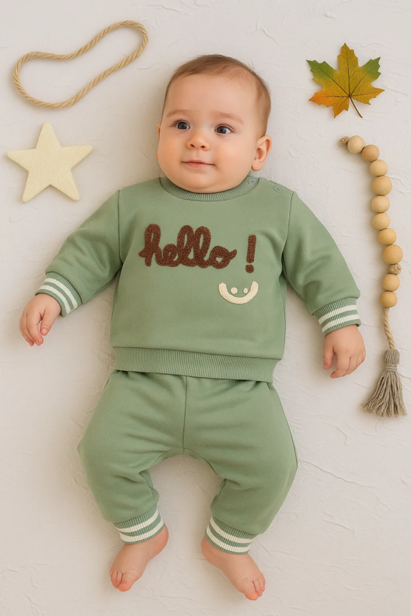 Hello Nakışlı % 100 Pamuk 2'li Erkek Bebek Takım