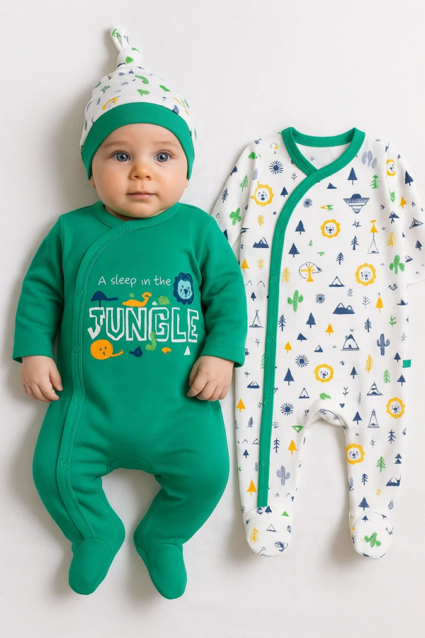 Jungle Desenli Erkek Bebek 4'lü Tulum Seti