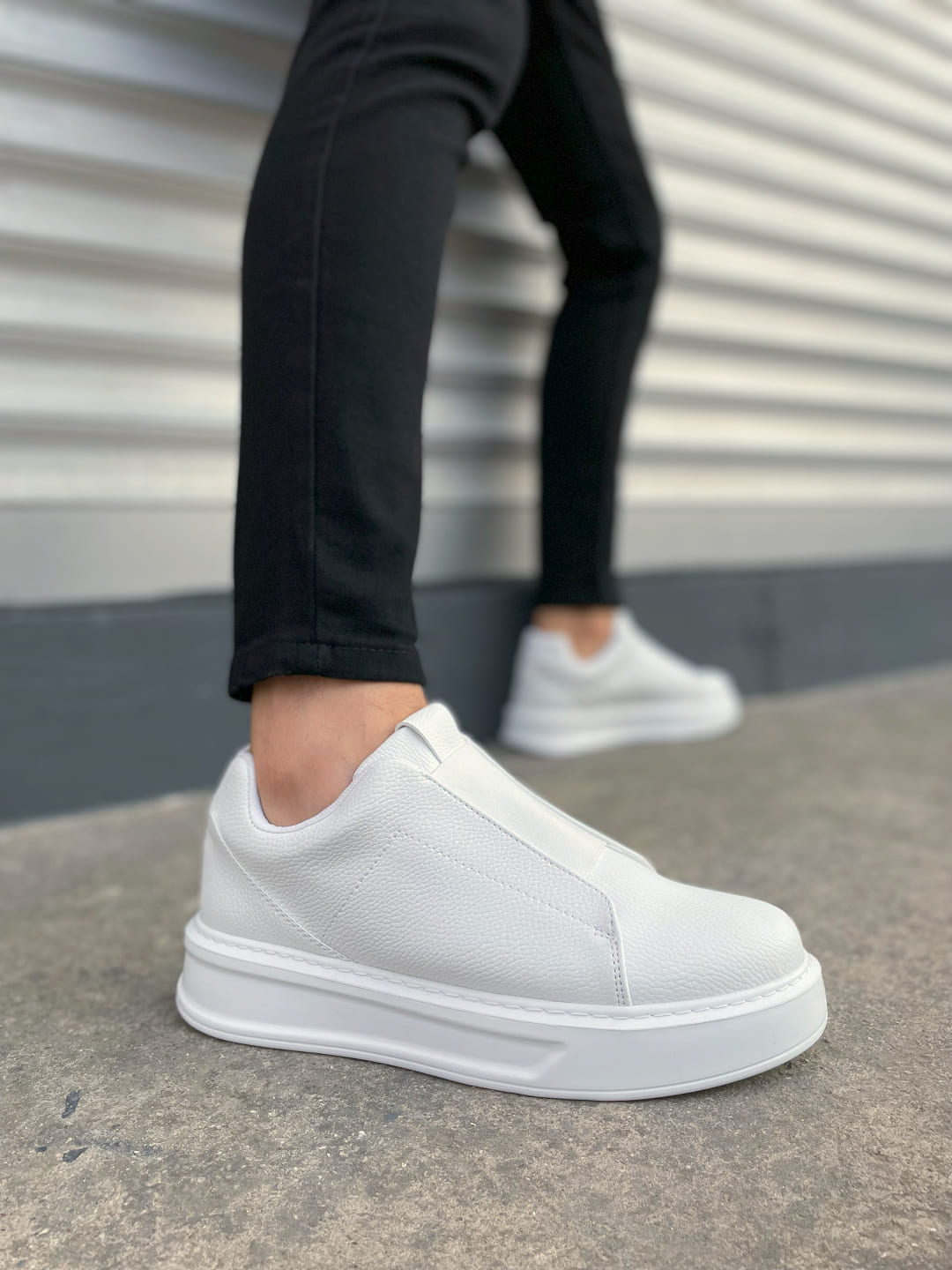 JY007 Alba Bağcıksız Cilt Erkek Günlük Sneaker Ayakkabı CBT Beyaz