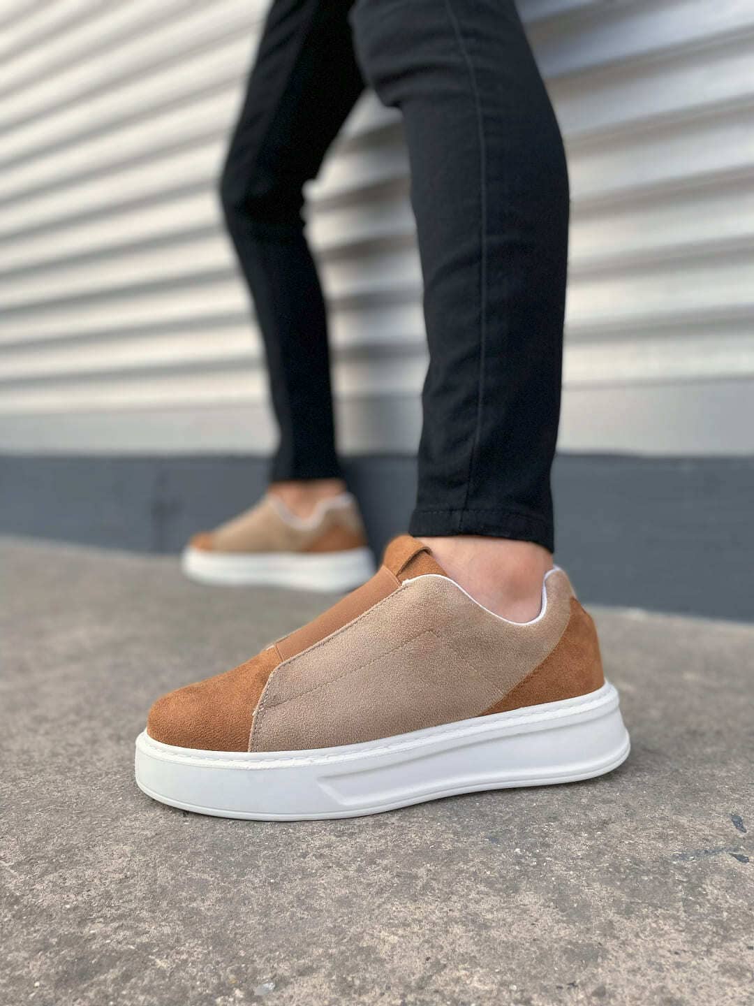 JY007 Alba Bağcıksız Süet Erkek Günlük Sneaker Ayakkabı SBT Taba/Vizon - Görsel 2