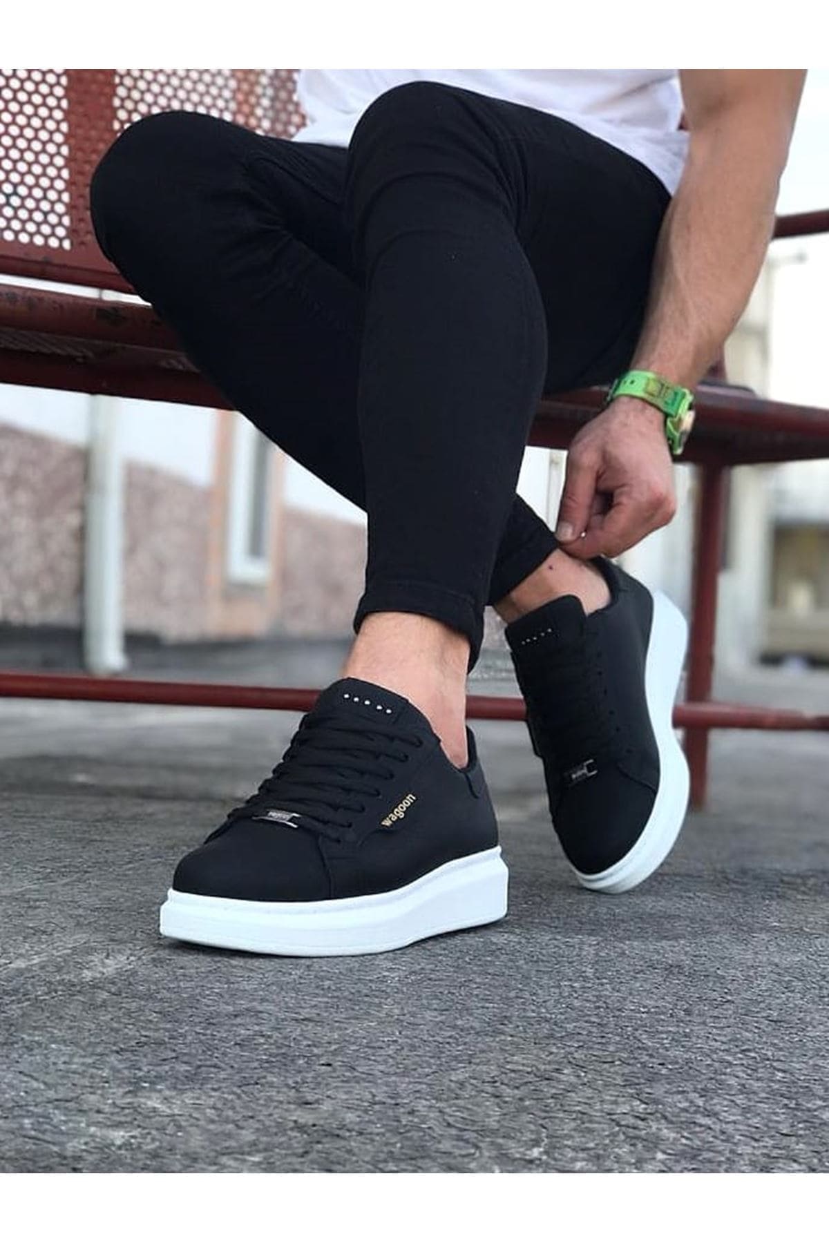 JY01 Bront Bağcıklı Cilt Erkek Günlük Sneaker Ayakkabı CBT Siyah - Görsel 2