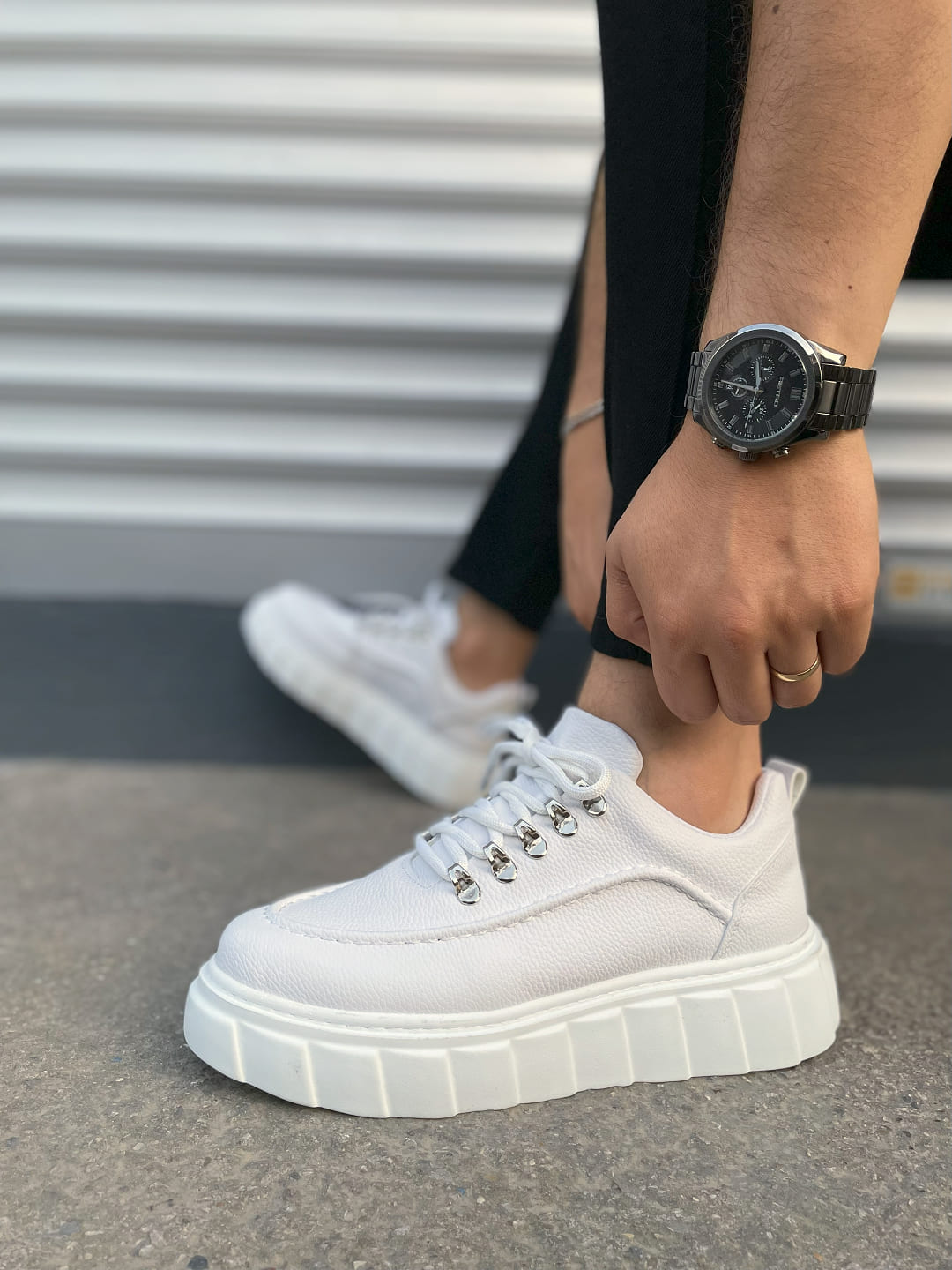 JY010 Cloud Bağcıklı Cilt Erkek Günlük Sneaker Ayakkabı CBT - Beyaz - Görsel 3