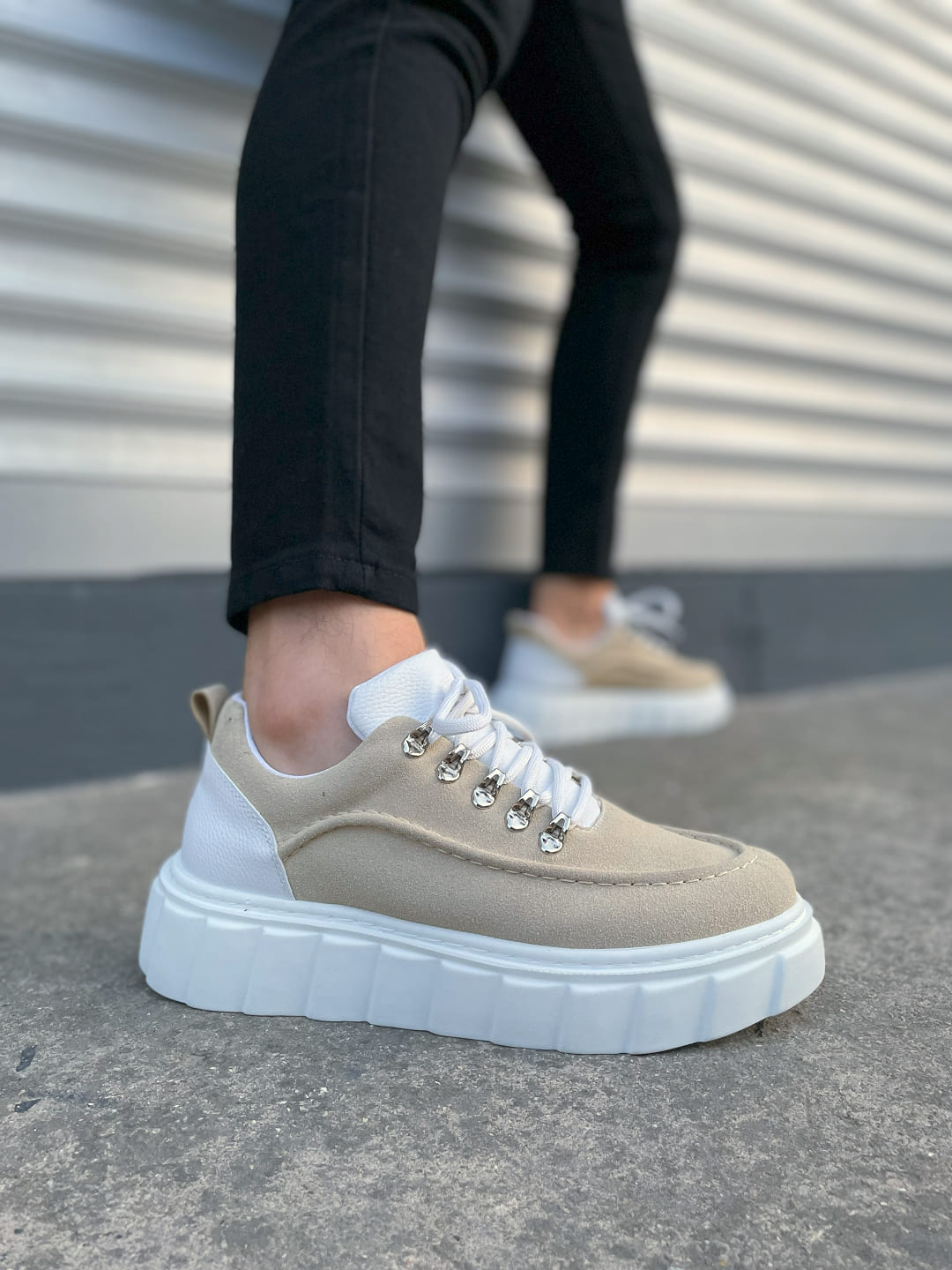 JY010 Cloud Bağcıklı Süet Erkek Günlük Sneaker Ayakkabı SBT - Krem/Beyaz