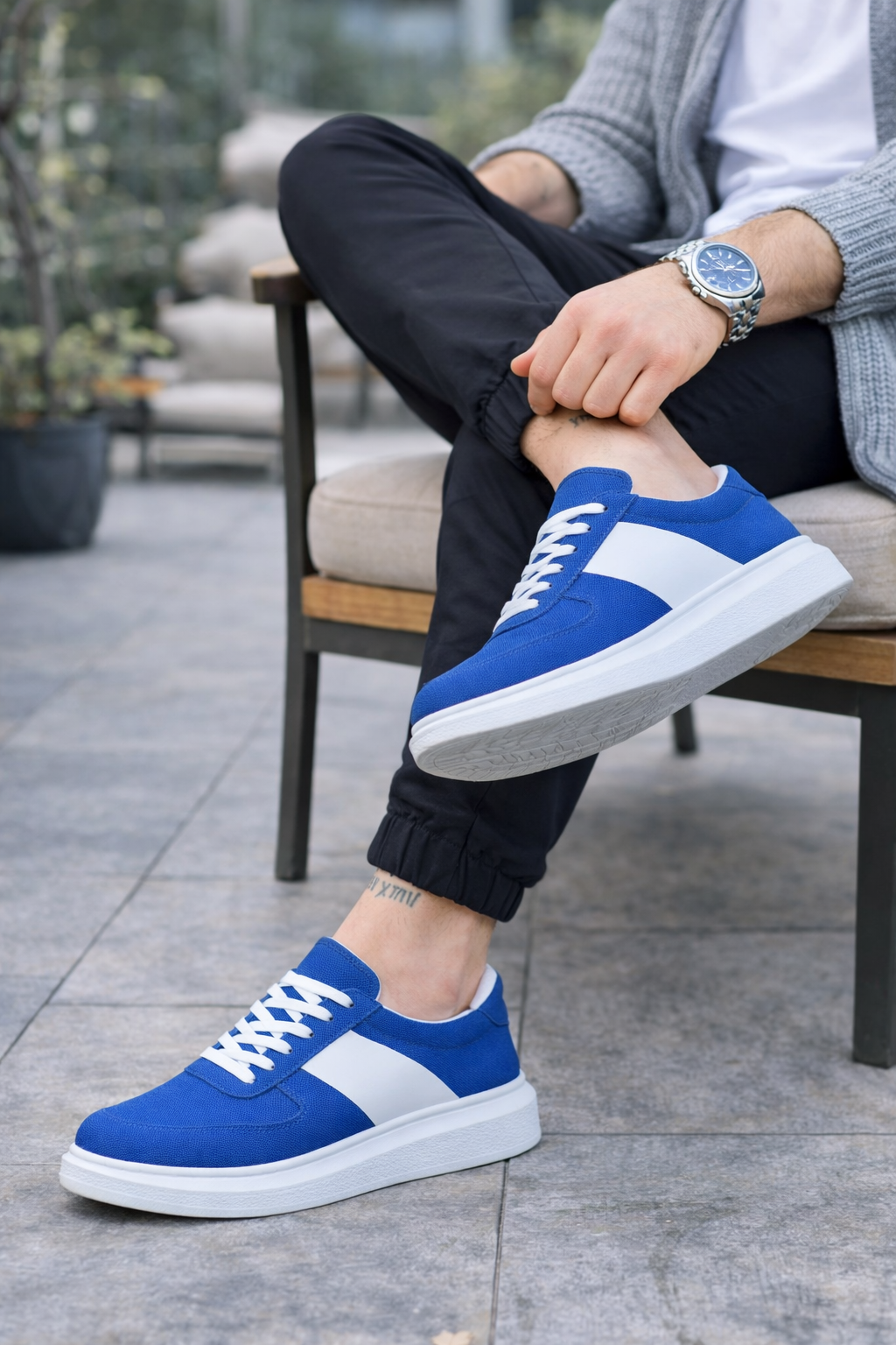 JY011 Line Erkek Günlük Bağcıklı Süet Spor Sneaker Ayakkabı SBT - Mavi/Beyaz - Görsel 2