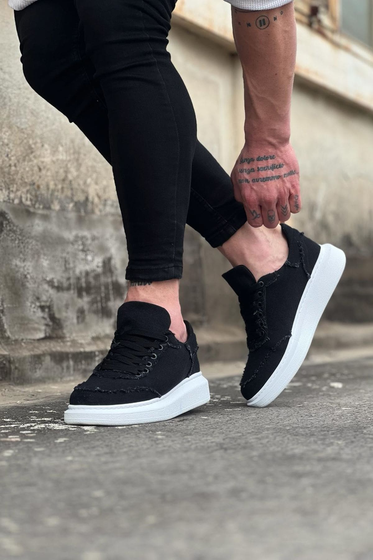 JY018 Dexo Erkek Günlük Bağcıklı Kot Kumaş Spor Sneaker Ayakkabı TBT - Siyah - Görsel 3