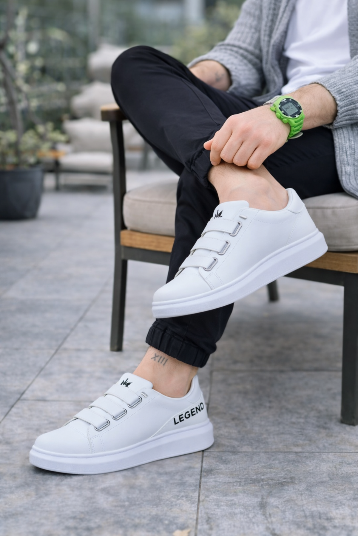 JY029 Mono Bağcıksız 3 Bantlı Lastikli Legend Cilt Erkek Günlük Sneaker Ayakkabı CBT - Beyaz - Görsel 2