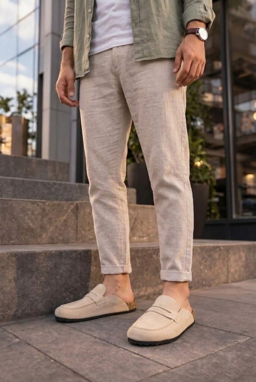 JY0456 Rayn Bağcıksız Hakiki Süet Deri Erkek Günlük Mantar Taban Loafer Klasik Ayakkabı HDMT - Krem - Görsel 3