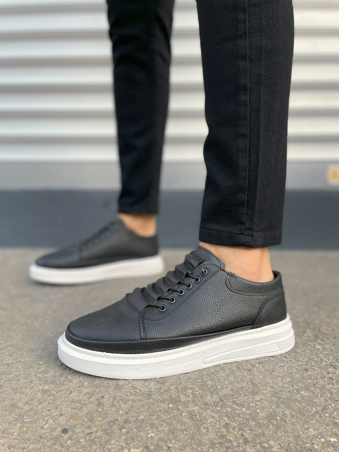 JY0535 Prime Bağcıklı Cilt Erkek Günlük Sneaker Ayakkabı CBT - Siyah - Görsel 2